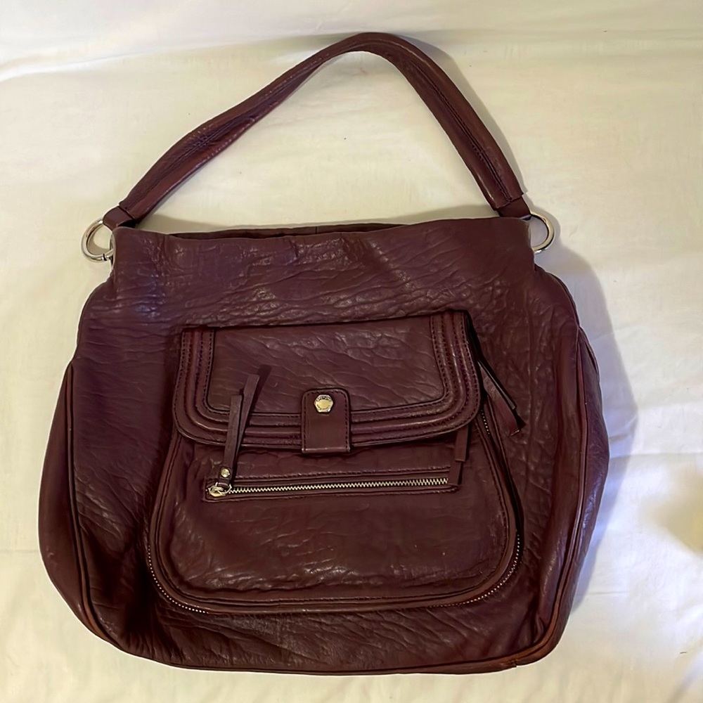 Calvin Klein Deep Purple / Burgundy Leather Shoulder Bag